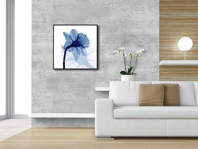 Pyradecor Large Black Framed Wall Art One Panel Blue Flickering Flower Paintings Canvas Prints Grace Floral Pictures Artwork for Bedroom Office Home Decorations