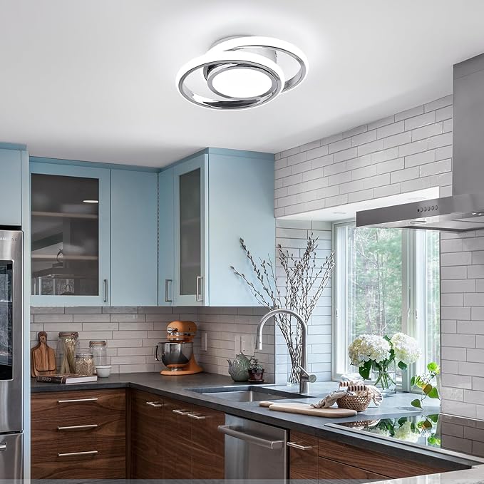 CANEOE Small Modern Ceiling Light,6000K Cool White Round Led Hallway Light Fixtures Ceiling,Chrome Design Close to Ceiling Lamp for Hallway Kitchen Balcony Cloakroom Laundry Room