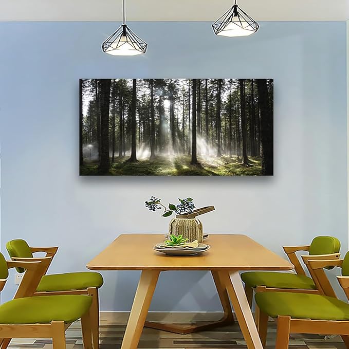 Sunlight Forest Pictures Canvas Wall Art for Living room Office Bedroom Wall Decor,Forest Wall Art Print Paintings Modern Darkly Green Nature Landscape Artwork Waterproof Ready to Hang-20x40inch