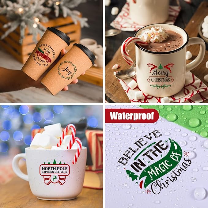 Epakh 45 Pcs Large Christmas Inspirational Vinyl Stickers for Crafts Scrapbooking Christmas Ball Bottle Decals Positive Word Window Stickers Motivational Quote Wall Decal, 45 Color Words(Joy Style)