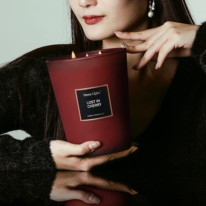 HomeLights Highly Scented Candles, Big 33.3 oz for Home, Natural Soy Aromatherapy Candles, Smokeless Long Lasting 130 hrs with 3 Cotton Wicks, Candles Gifts for Women & Men - Lost in Cherry