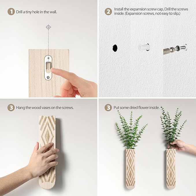 3 Pack Wood Wall Planter, Boho Wall Art for Entryway and Bathroom Decor, Modern Farmhouse Decor, Wall Decor Vase for Holding Fake Plants and Dried Flowers