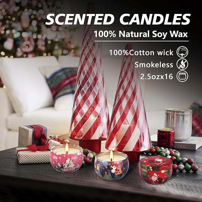 16Pack Christmas Scented Candles Gift- Aromatherapy Candle-Soy Wax-Long Lasting Burn time, Christmas Thanksgiving Gifts for Women，Home Decor
