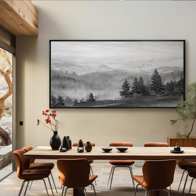 Kureful Large Wall Art Office Decor Mountain Wall Art Bedroom Decor 30"x 60" Room Decor Trees Canvas Picture Painting Grey Artwork for Bathroom Modern Home Decoration