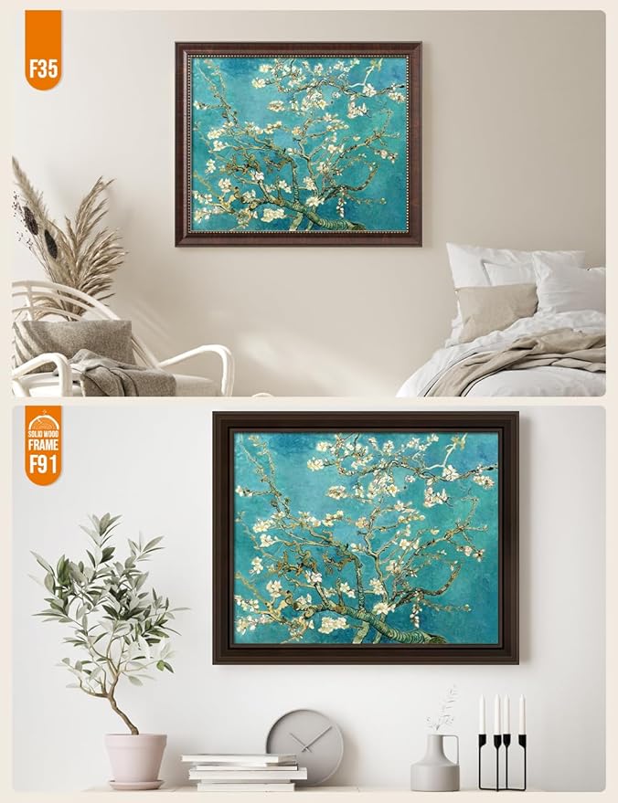 DECORARTS - Almond Blossom Tree by Vincent Van Gogh. Giclee Print w/Antique Brown Frame for Wall Decor. Picture Size: 20x16, Total Size w/Frame: 23x19