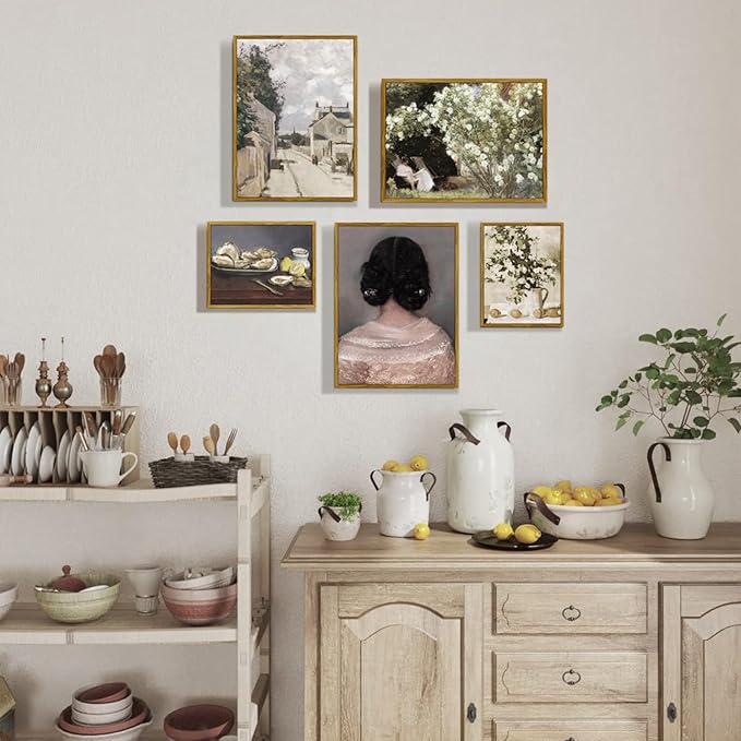 crmotu Vintage Framed Wall Art, Oysters and Lemon Kitchen Decor Painting, Still Life Artwork Canvas Prints, Rustic Farmhouse Wall Decor Living Room Dining Room Tabletop Aesthetic Pictures 8x10in