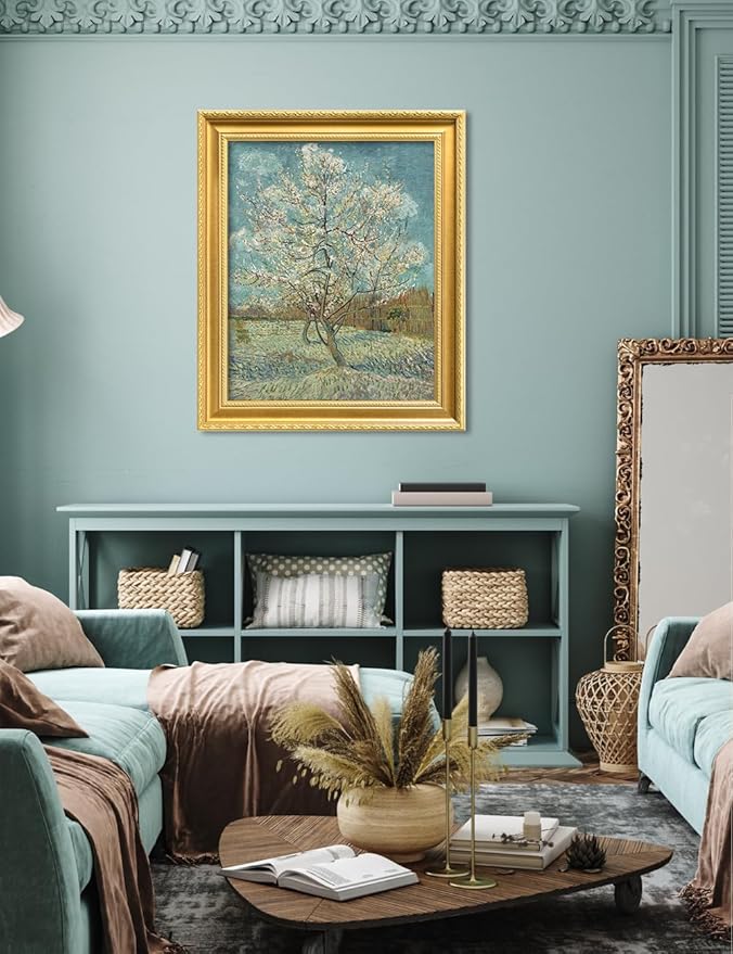 DECORARTS - The Pink Peach Tree by Vincent Van Gogh. Giclee Print on Acid-Free Canvas in Gold Solid Wood Frame. Picture Size: 16x20, Total Size: 24.75x20.75, Made in USA