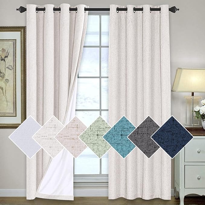 H.VERSAILTEX 100% Blackout Curtains for Bedroom 108 Inches Long Grommet Linen Face Full Light Blocking Curtain Drapes for Living Room Thermal Insulated Linen Look Curtains 2 Panels Set, Ivory
