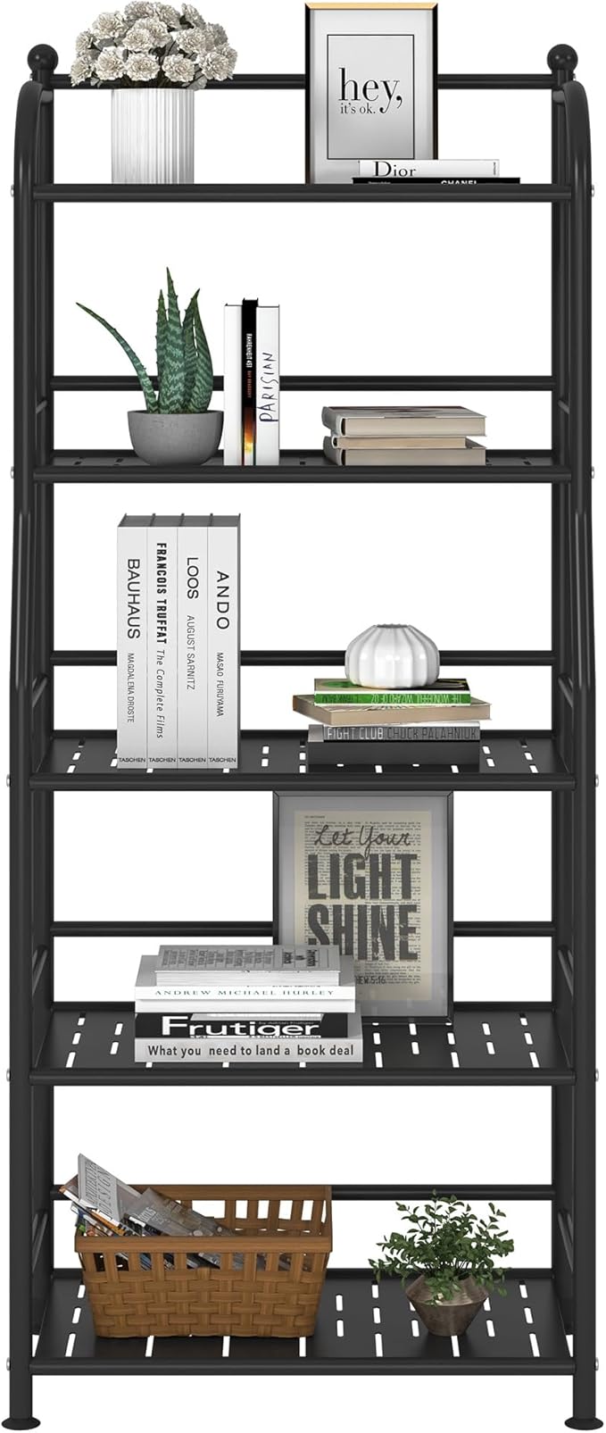 5 Tier Metal Shelf Storage Shelves Living Room Bookshelf Bathroom Corner Storage Rack for Kitchen,Indoor Plant Stand (Matte Black, 5 Tier)