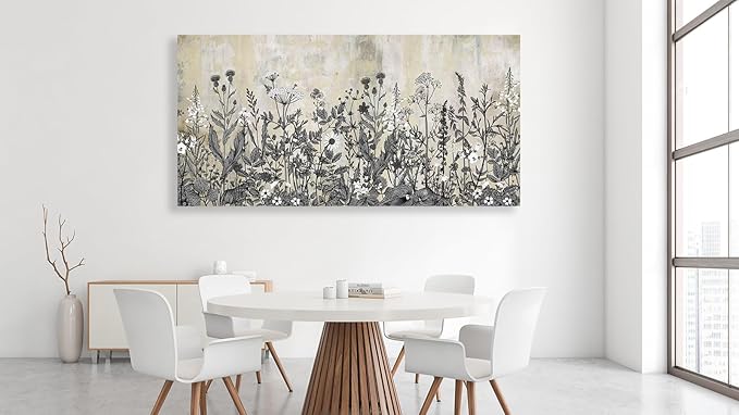 NINEASO Botanical Canvas Wall Art - Wildflower Pictures Vintage Grey Brown Floral Wall Decor Rustic Beige Print Flower Plants Painting Artwork for Living Room Bedroom Home Office Decorations 20" x 40"