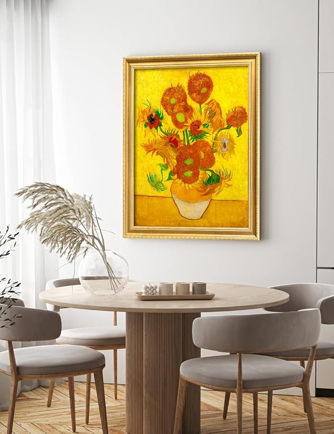 DECORARTS - Vincent van Gogh's Sunflowers. Giclee Canvas Print on Acid-Free Cotton, Ornate Gold Wood Frame with Classic Carved Details, 34.75 x 28.75 in, Ready to Hang, Made in USA