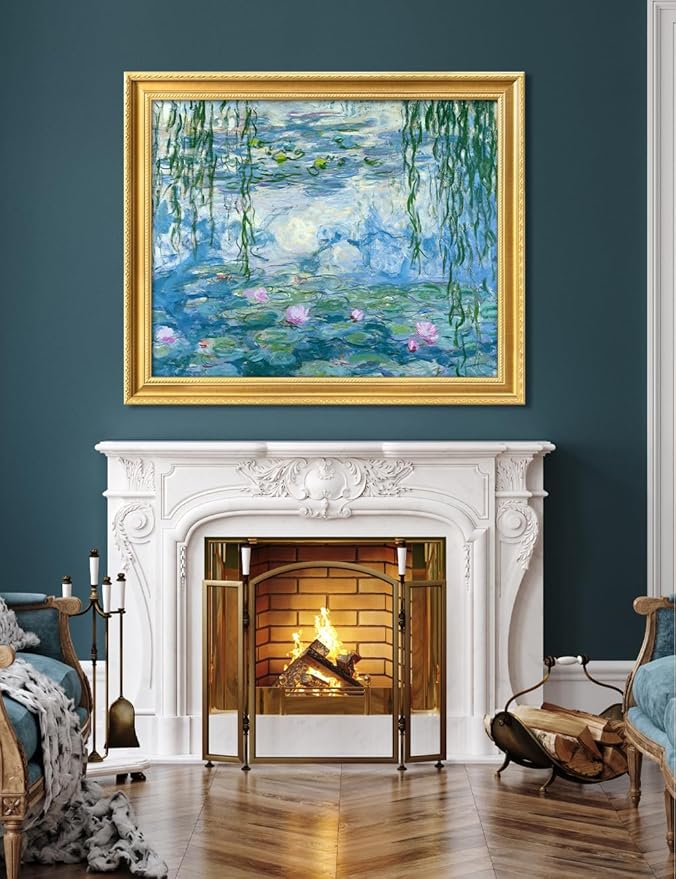 DECORARTS - Claude Monet Water Lilies 1916-1919 Giclee Print with Gold Solid Wood Frame, Impressionist Large Framed Wall Art, Ready to Hang, Framed Size 34.75x28.75, Made in USA
