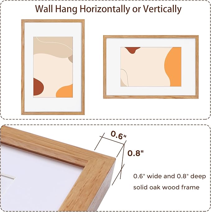 11x17 Picture Frame Set of 3, Solid Oak Wood Photo Frame 11"x17", 11 by 17 Poster Frames for Wall, 11 x 17 Frame with Mat for 8 x 12, Tempered Real Glass, 11x17 Inch Wood Frame (Oak Color, 3 Pack)