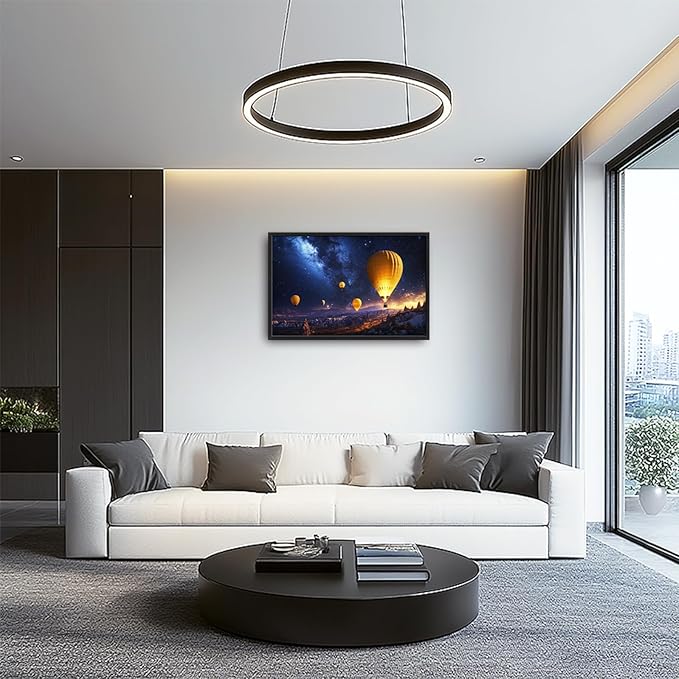 Olivine Hot Air Balloon Wall Art, Cappadocia Landscape Pictures Wall Decor, Night Adventure Paintings, Travel Canvas Prints, Framed Artwork for Bathroom Bedroom Living Room Office Home 36"x24"