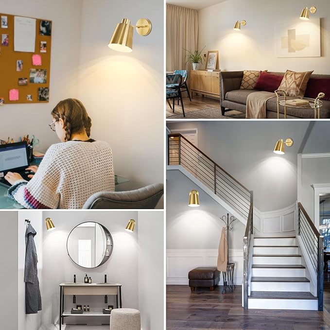 Battery Operated Wall Sconces Set of 2, Dimmable LED Wall Lights with Remote Control, Indoor Sconce Wall Lighting 3000K/4000K/6000K Adjustable Gold Wall Mounted Lamps for Bedroom Living Room Hallway