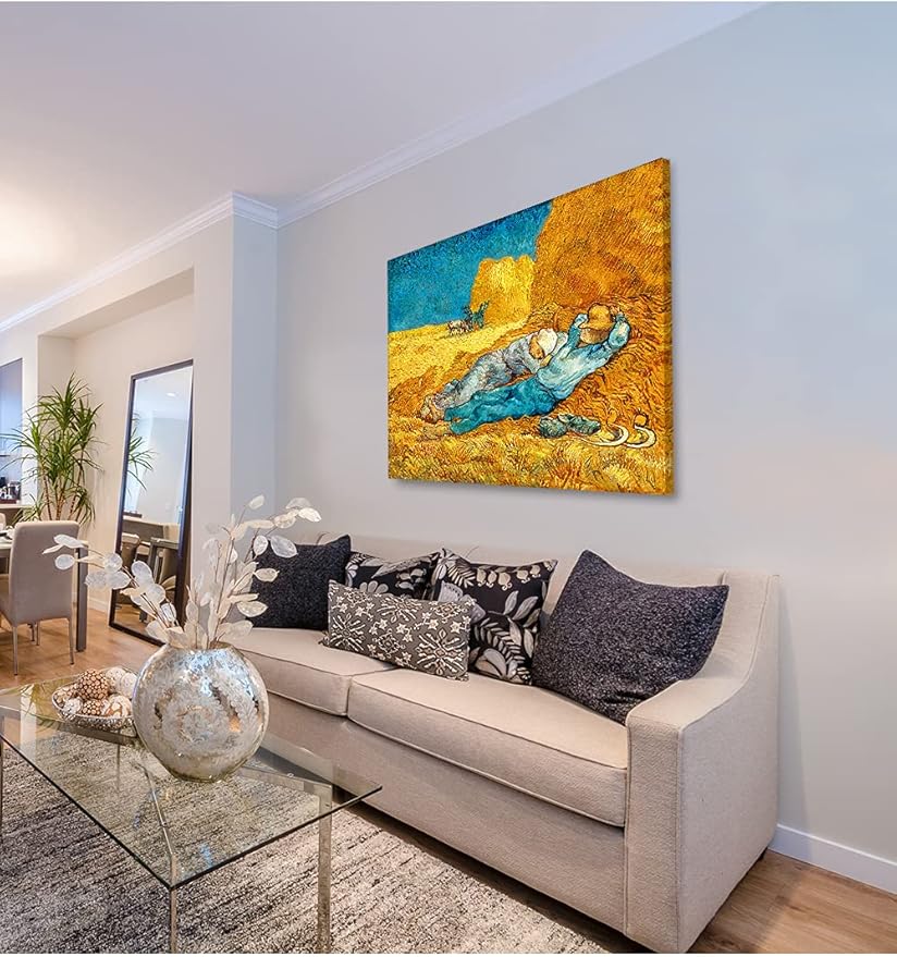 DECORARTS - Noon: Rest from Work, Vincent Van Gogh Art Reproduction. Giclee Print on Canvas. Wall Art for Home. 40x32