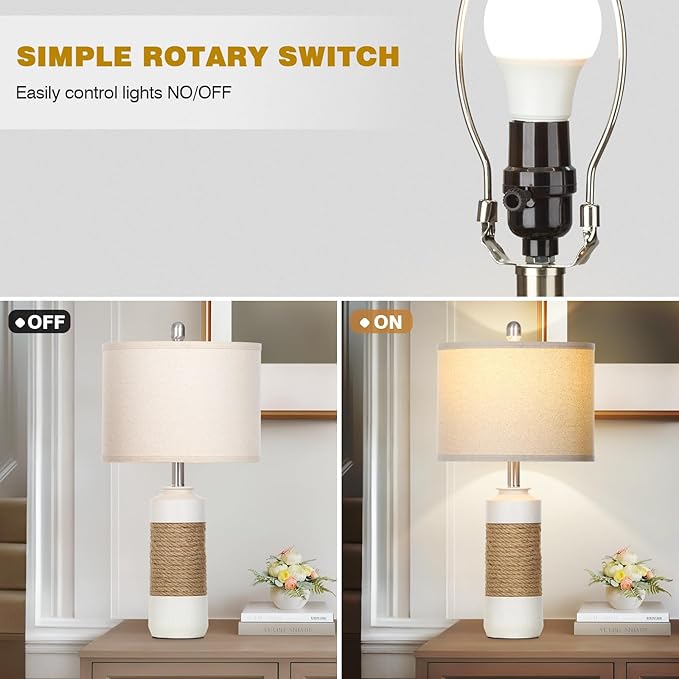 Boho Table Lamps for Bedroom Nightstand 25.5" Farmhouse Bedside lamp Set of 2,Rattan Lamps Cottage Lamps for Living Room End Table Side Table (Include Bulbs)