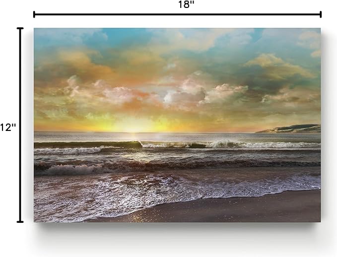 Renditions Gallery Canvas Nature Art Landscape View of Dusk at Calm Ocean Beach Wall Hanging Prints for Office Home Kitchen Decorations - 12"X18" LT08