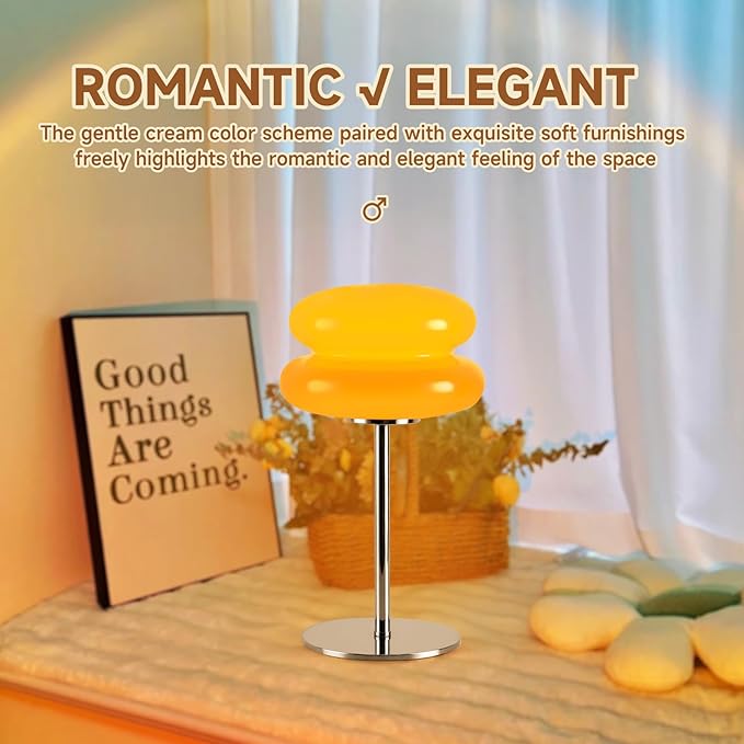 Bedroom Mushroom lamp, Medieval Modern Bedside Table lamp, dimmable Retro Egg Tart Headlight, Unique Home Mushroom Decoration Aesthetic Lovely Living Room Desk lamp (Orange)