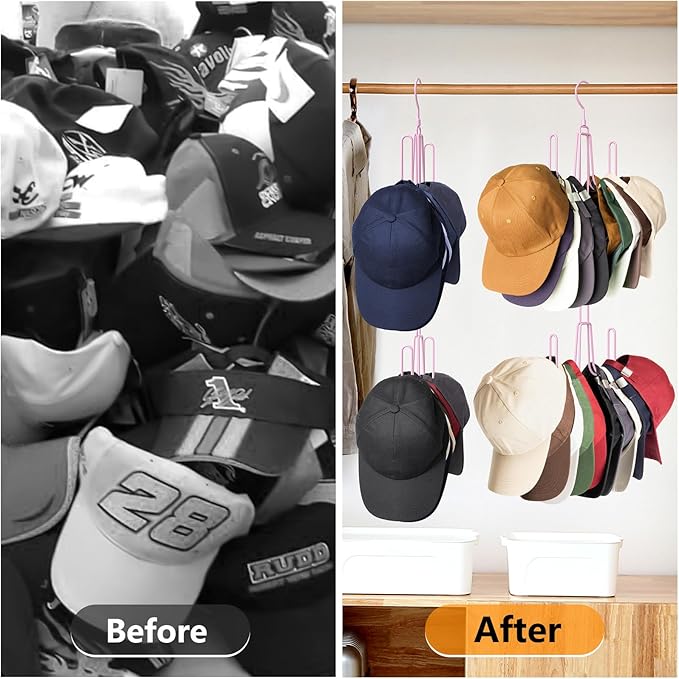 Hat Hangers for Closet, Stainless Steel Hat Organizer, Hat Racks for Baseball Caps, Cap Organizer for Baseball Caps, 1 Pack, Pink