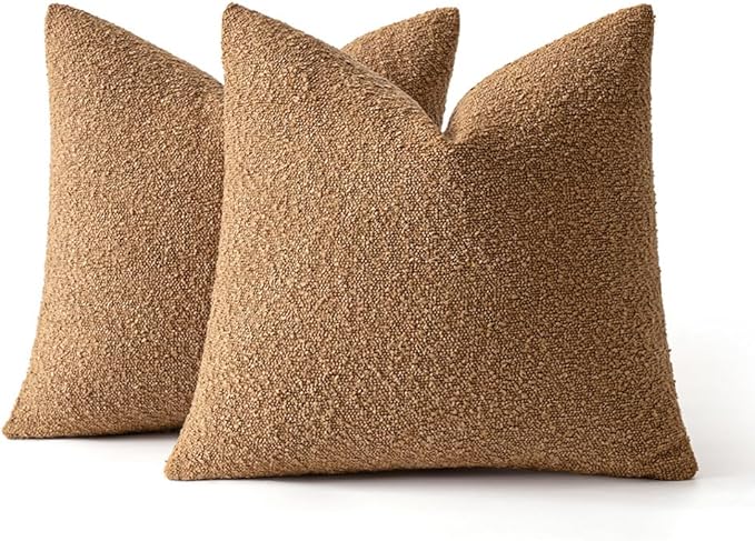 MIULEE 20x20 Inch Decorative Pillow Covers for Couch Bed Set of 2 Textured Boucle Neutral Throw Pillows Brown Accent Solid Cushion Vintage Pillowcase Cozy Soft Sofa Livingroom Home Decor