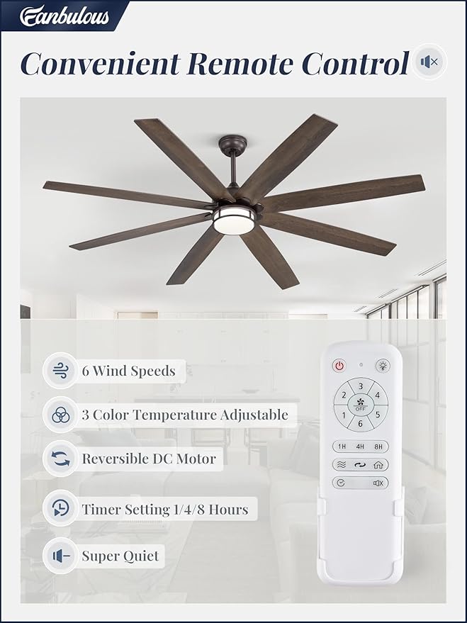 72 Inch Ceiling Fans with Lights, Large Farmhouse Ceiling Fans with Remote, Oil Bronze Ceiling Fan Fixtures with Bright LED Light for Living Room, Bedroom, Kitchen