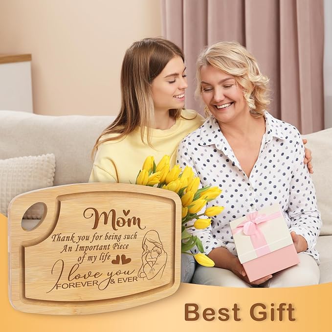Joeyan Gifts for Mom, Mom Birthday Gift, I Love You Mother Present- Unique Engraved Cutting Board for Kitchen- Best Christmas Thanksgiving Mother's Day Gifts for Moms from Daughter Son