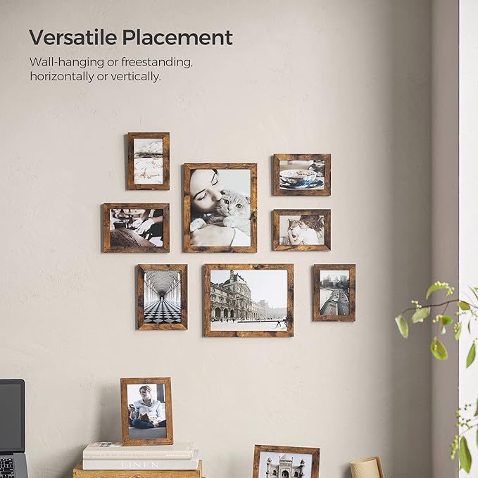 SONGMICS Picture Frames, Collage Picture Frames Set of 10, Two 8x10, Four 5x7, Four 4x6, Photo Frame for Wall Gallery Decor, Table Display, Glass, Rustic Brown URPF010X01