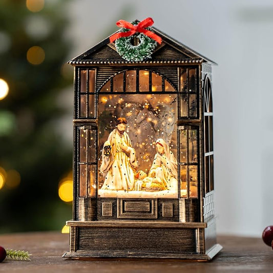 Christmas Snow Globe, Lighted Angel Guarding Nativity Scene, Musical Snow Water Lantern Swirling Glittering Holiday Decoration and Gift for Family Children or Friends