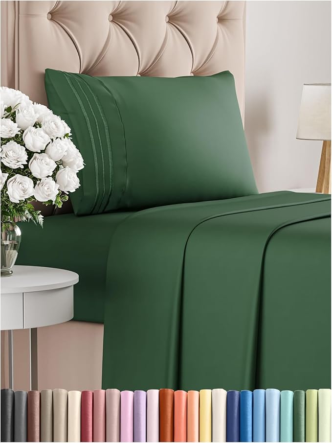 Twin XL Size 3 Piece Sheet Set - Comfy Breathable & Cooling Bed Sheets Set - Hotel Luxury Bedding for Women, Men, Kids, Teens, Boys & Girls - Deep Pockets and Wrinkle Free - Oeko-Tex - Emerald Green