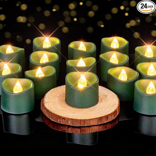 Homemory 24Pcs Green Tea Lights Battery Operated, Flameless Flickering Green Candles, Holiday Candles for Christmas, Home Decor, Theme Party