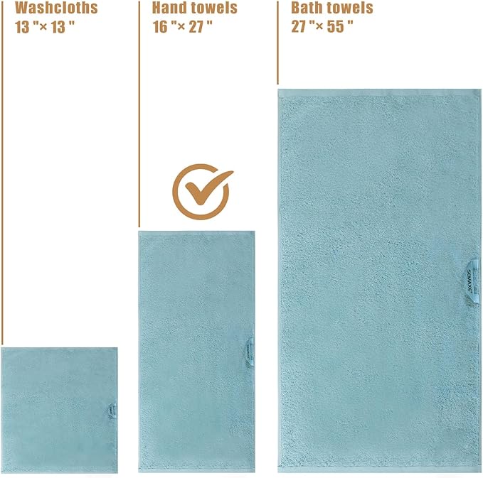 SEMAXE 12 Pack Hand Towels for Bathroom, 100% Cotton Towels with Hanging Loops, Soft and Highly Absorbent, Hand Towel Set for Gym, Shower, Hotel, Spa and Kitchen, Blue