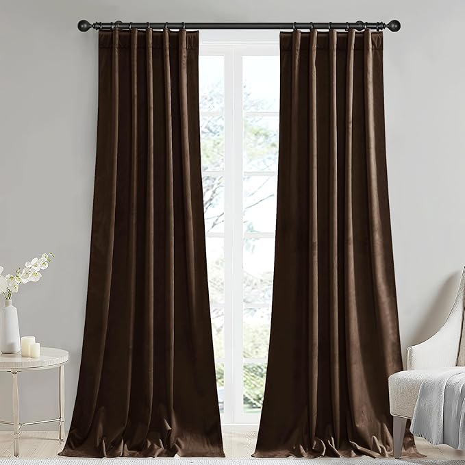 StangH Brown Velvet Blackout Curtains 96 inches 2 Panels Privacy for Study, Solid Thermal Insulated Bedroom Panels Luxury Modern Decor Door Curtains for Wardrobe/Living Room, W42x L96