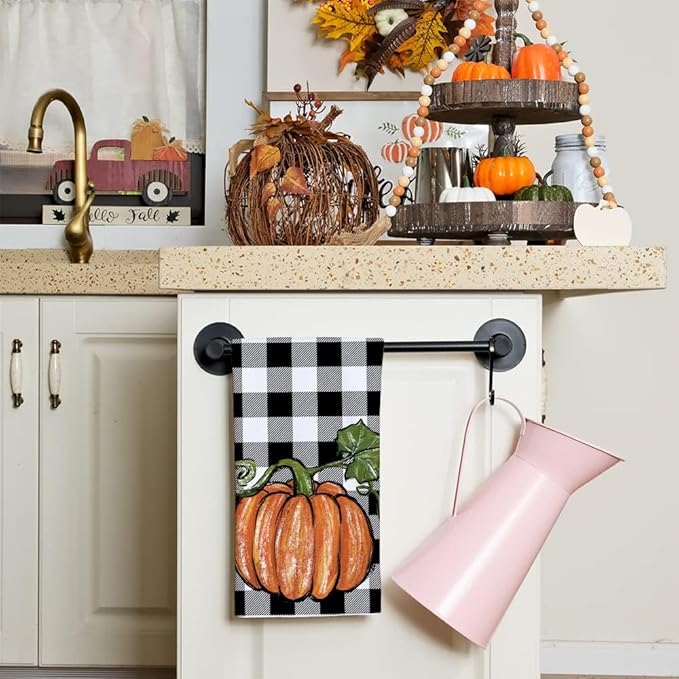 ARKENY Pumpkin Fall Kitchen Towels Set of 2,Maple Leaves Autumn Dish Towels 18x26 Inch,Farmhouse Home Indoor Thanksgiving Harvest Seasonal Vintage Decorations AD002