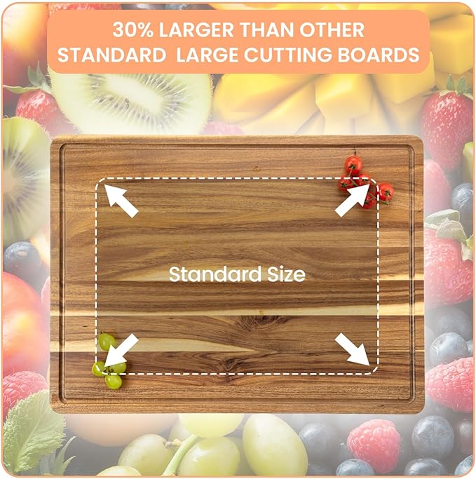 Garvee 20x15 Inch Large Acacia Cutting Board, Wood Thick Chooping Board for Kitchen with Deep Juice Groove, Large Butcher Block for Meat Fruits Vegetables Turkey