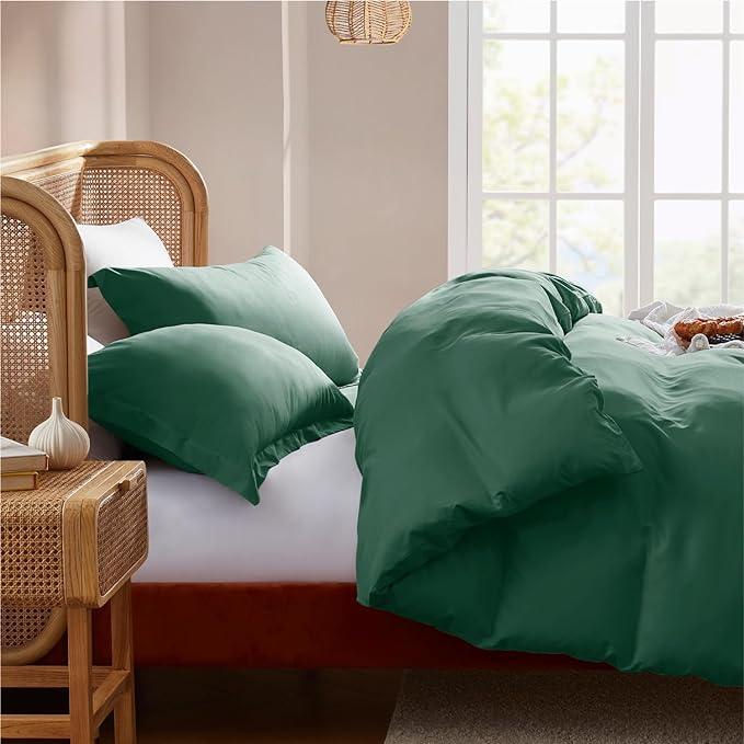 Nestl Dark Green Duvet Cover King Size - Soft Double Brushed King Duvet Cover Set, 3 Piece, with Button Closure, 1 Duvet Cover 104x90 inches and 2 Pillow Shams