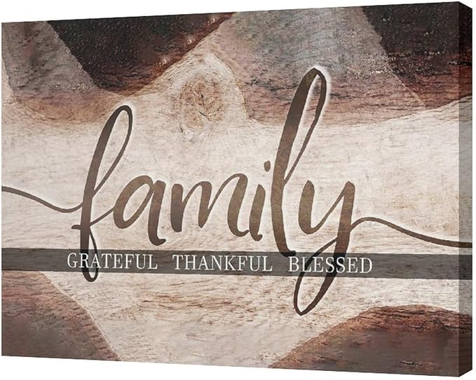 Large Family Wall Art Family Word Sign Pictures Wall Decor Home Quotes Grateful Thankful Blessed Canvas Painting Print Decor Artwork Framed for Living Room Bathroom Master Bedroom Dining Room 20"x16"