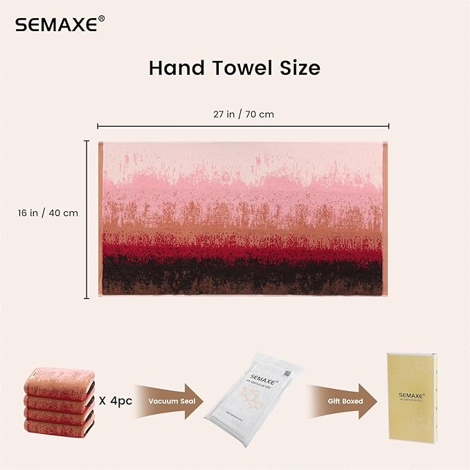 SEMAXE Hand Towels for Bathroom, 100% Cotton Towels with Hanging Loops, Soft and Absorbent, 4 Pack Hand Towel Set for Gym, Shower, Hotel, Spa and Kitchen, Colorful Towel - Sunset Collection
