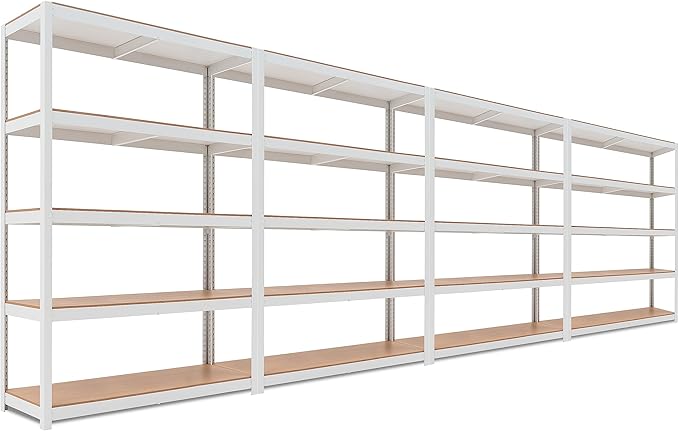 HOMEDANT House Lift-Beam White 48" Wide Boltless Heavy Duty Garage Storage Shelving Adjustable 5-Tier Metal Shelves Laminated Organization Shelf Industrial Utility Rack Pantry Shed Office Store 4Pack