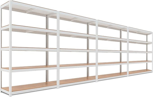 HOMEDANT House Lift-Beam White 48" Wide Boltless Heavy Duty Garage Storage Shelving Adjustable 5-Tier Metal Shelves Laminated Organization Shelf Industrial Utility Rack Pantry Shed Office Store 4Pack