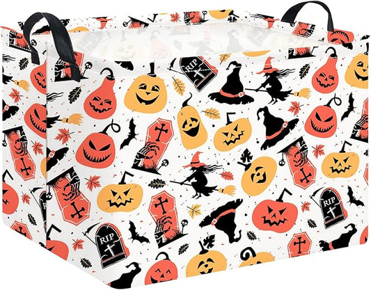 CLOCOR Rectangular Storage Basket Empty,Gift Basket for Kids,Waterproof Toy Storage Bin with Handles,Room Decor(Witch Halloween)