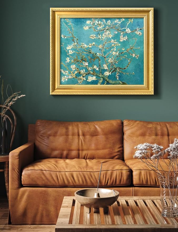 DECORARTS - Almond Blossom Tree by Vincent Van Gogh. Giclee Print on Acid-Free Canvas in Gold Solid Wood Frame. Picture Size: 20x16, Total Size: 24.75x20.75, Made in USA