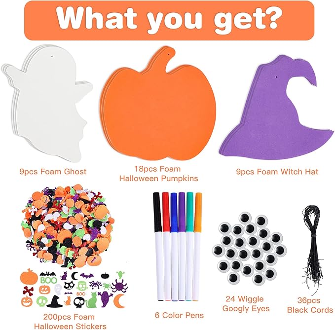 Max Fun 302PCS Halloween Crafts for Kids, Halloween Activities Foam Pumpkins for Crafts Stickers Gift Kits, DIY Art and Craft Set for Holiday Classroom Decorations Party Favors Supplies