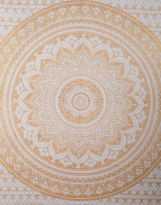 RAJRANG Golden Mandala Tapestry for Bedroom and Living Room Wall Hanging Cotton Tapestries Golden and White Ombre 90x84 Inches