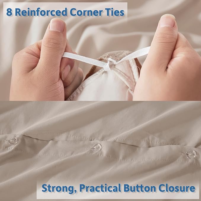 Nestl Queen Duvet Cover Set with Comforter Insert - Linen 4 Piece 90x90 Duvet Cover & 2 Pillow Shams with White Quilted Down Alternative Comforter, Ultra Soft, All Season