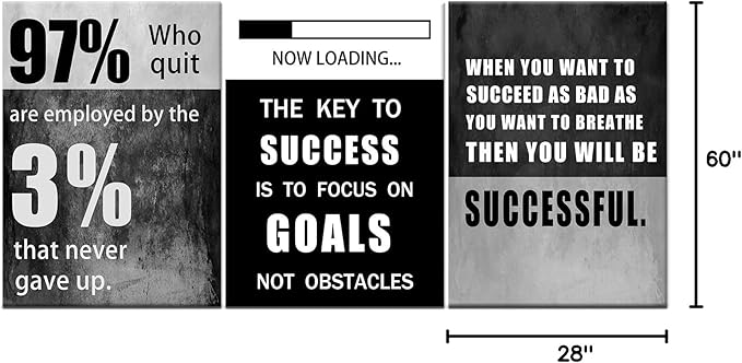 QYHART Motivational Poster Inspirational Success Canvas Art Paintings 3 Pieces Picture Artwork Living Room Prints Wall Decor Decoration Wooden Framed Ready to Hang [60''Wx 28''H]