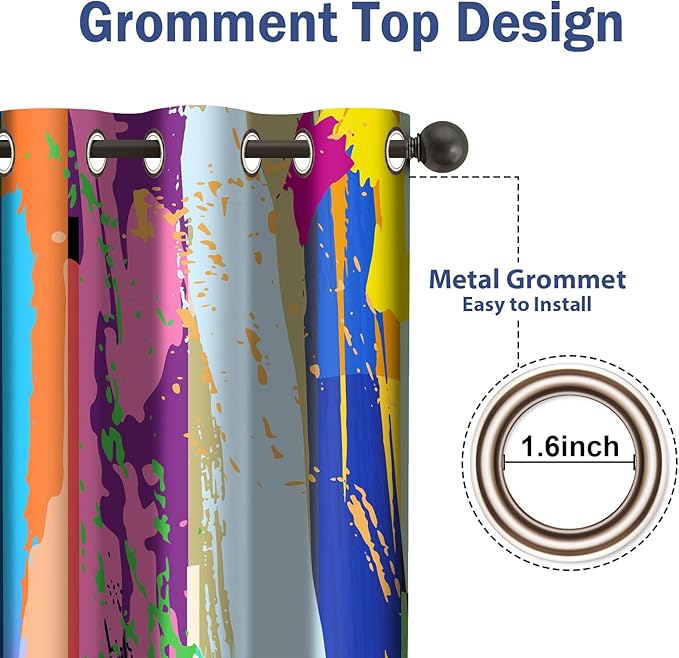 Jekeno Abstract Blackout Curtains Colorful Rainbow Design Multicolored Tainted Pattern Home Bedroom Living Room Hippie Decor Grommet Window Drapes 2 Panel Set, 42"x63"