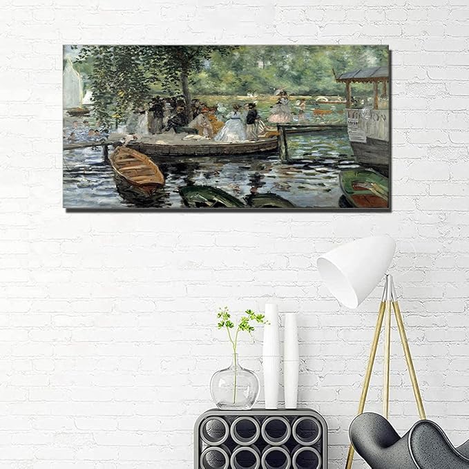 Home Office Decoration Impressionism La Grenouillere By Pierre Auguste Renoir Landscape for Living Room Dining Room Room Wall Decor Framed Large Size 20x40inch