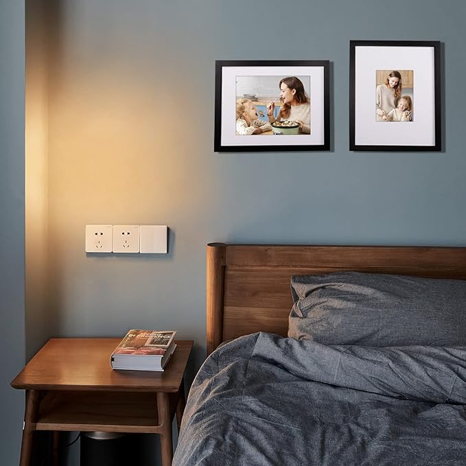 Egofine 11x14 Picture Frames Set of 4, Made of Solid Wood Covered by Plexiglass 5x7 and 8x10 with Mat or 11x14 without Mat, for Table Top Display and Wall Mounting Photo Frame Black