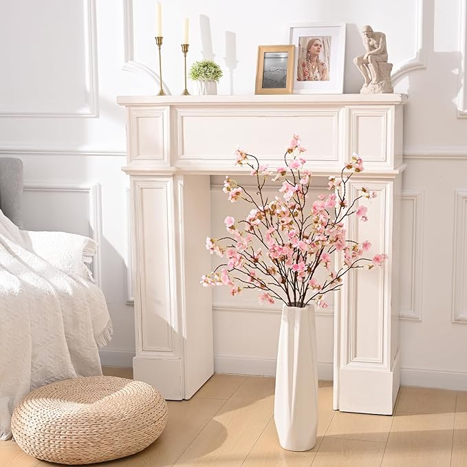 Sunm Boutique Faux Cherry Blossom Branches, Artificial Cherry Blossom Stems Cherry Blossom Flowers Vase Arrangements for Wedding Home Party Kitchen Decor, Light Pink, Set of 3